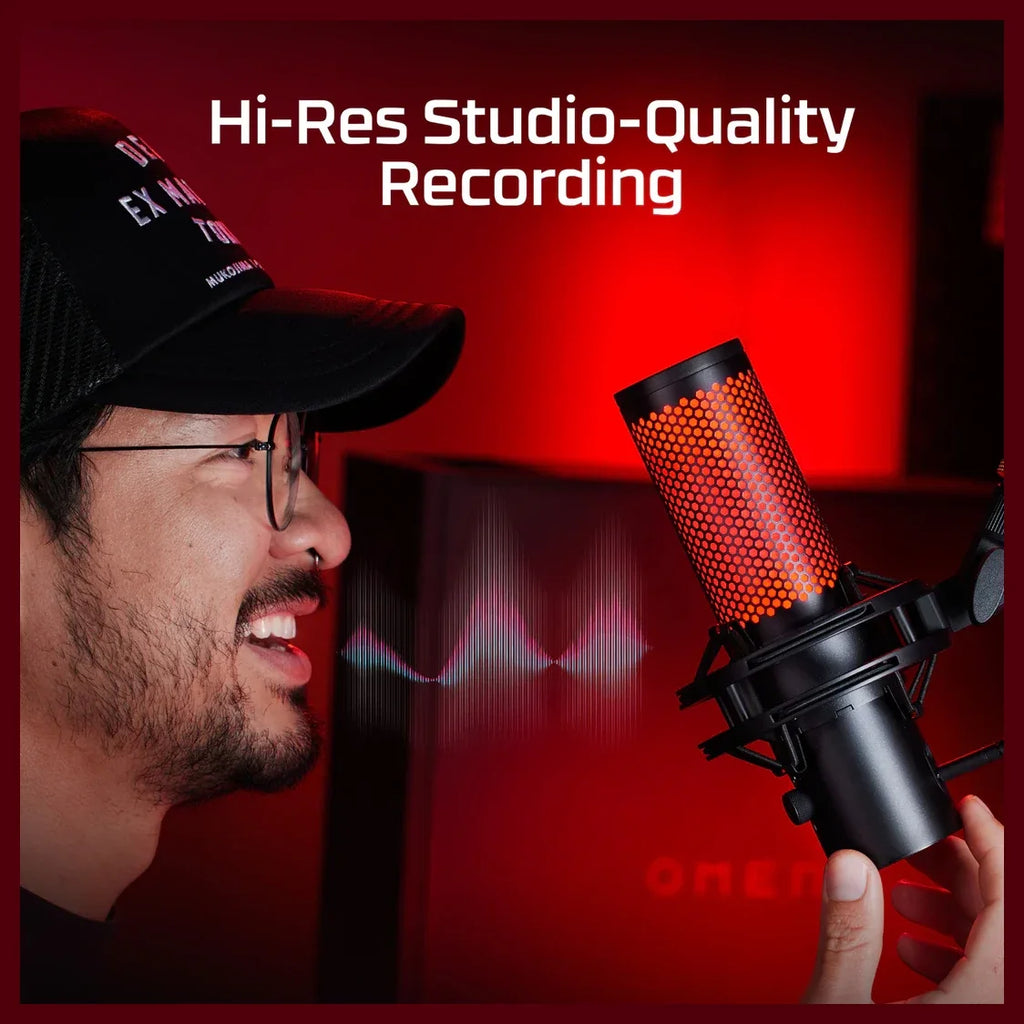 HyperX QuadCast 2 USB Gaming Microphone, 24-Bit 96kHz, 4 Selectable Polar Patterns, Tap-to-Mute, Mic Status LED, HyperX Red Lighting, 872V1AA