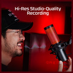 HyperX QuadCast 2 USB Gaming Microphone, 24-Bit 96kHz, 4 Selectable Polar Patterns, Tap-to-Mute, Mic Status LED, HyperX Red Lighting, 872V1AA