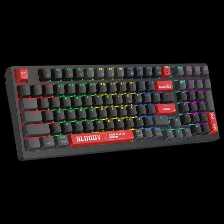 A4Tech Bloody WS98 Dual-Core Wireless Mechanical Keyboard, Multi-Mode, 1ms Wireless Transmission, RGB Backlit, Sports Red