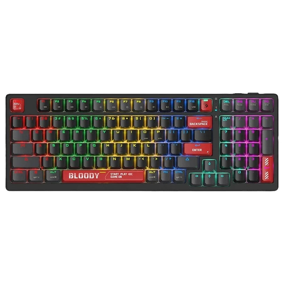 A4Tech Bloody WS98 Dual-Core Wireless Mechanical Keyboard, Multi-Mode, 1ms Wireless Transmission, RGB Backlit, Sports Red
