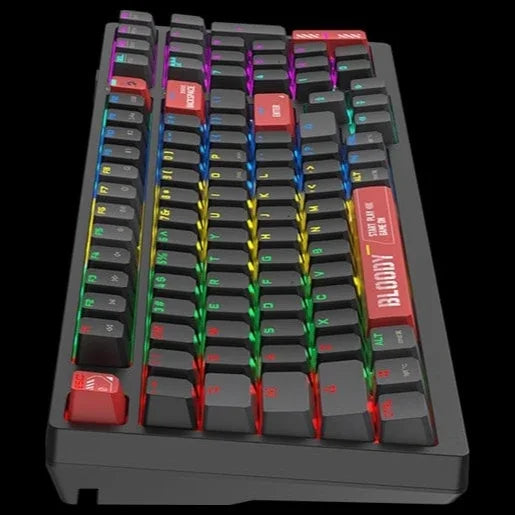 A4Tech Bloody WS98 Dual-Core Wireless Mechanical Keyboard, Multi-Mode, 1ms Wireless Transmission, RGB Backlit, Sports Red