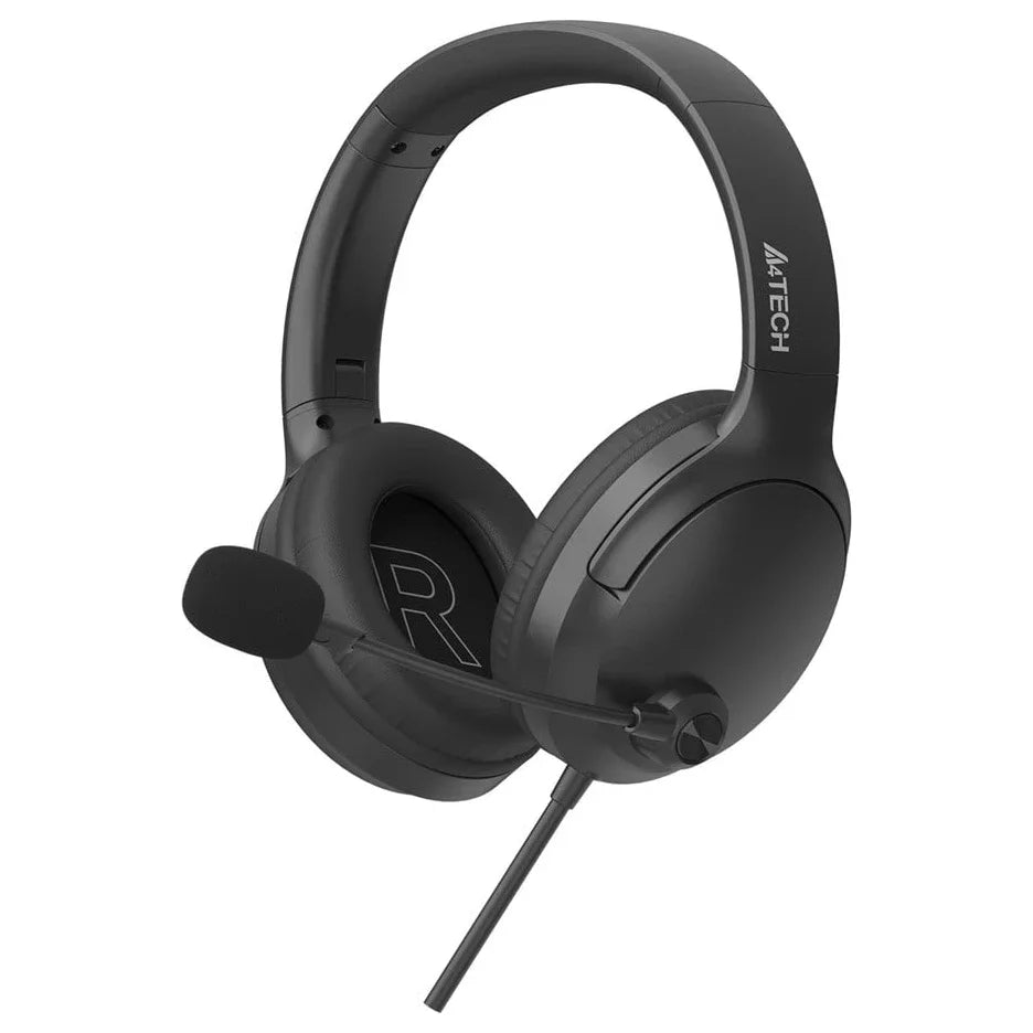 A4Tech FH280U Conference Headset, DSP Stereo Sound, Noise Cancelling, 40mm Speaker Unit, 10mm Rotating Microphone, Inline Remote Control, Black
