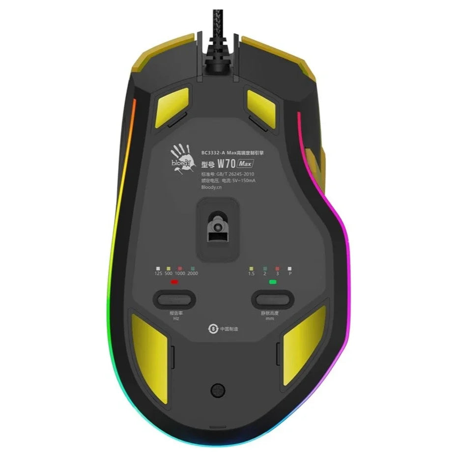 Bloody W70 Max RGB Gaming Mouse, 10,000CPI, 2000Hz, 1ms, Punk Yellow