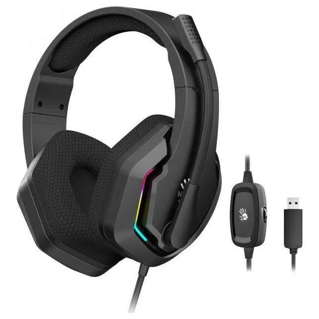 Bloody G260 Virtual 7.1 Surround Sound Gaming USB Headset, 50mm Speaker Unit, Noise Cancelling Mic, In-Line Controller, RGB Flow Backlight, Black