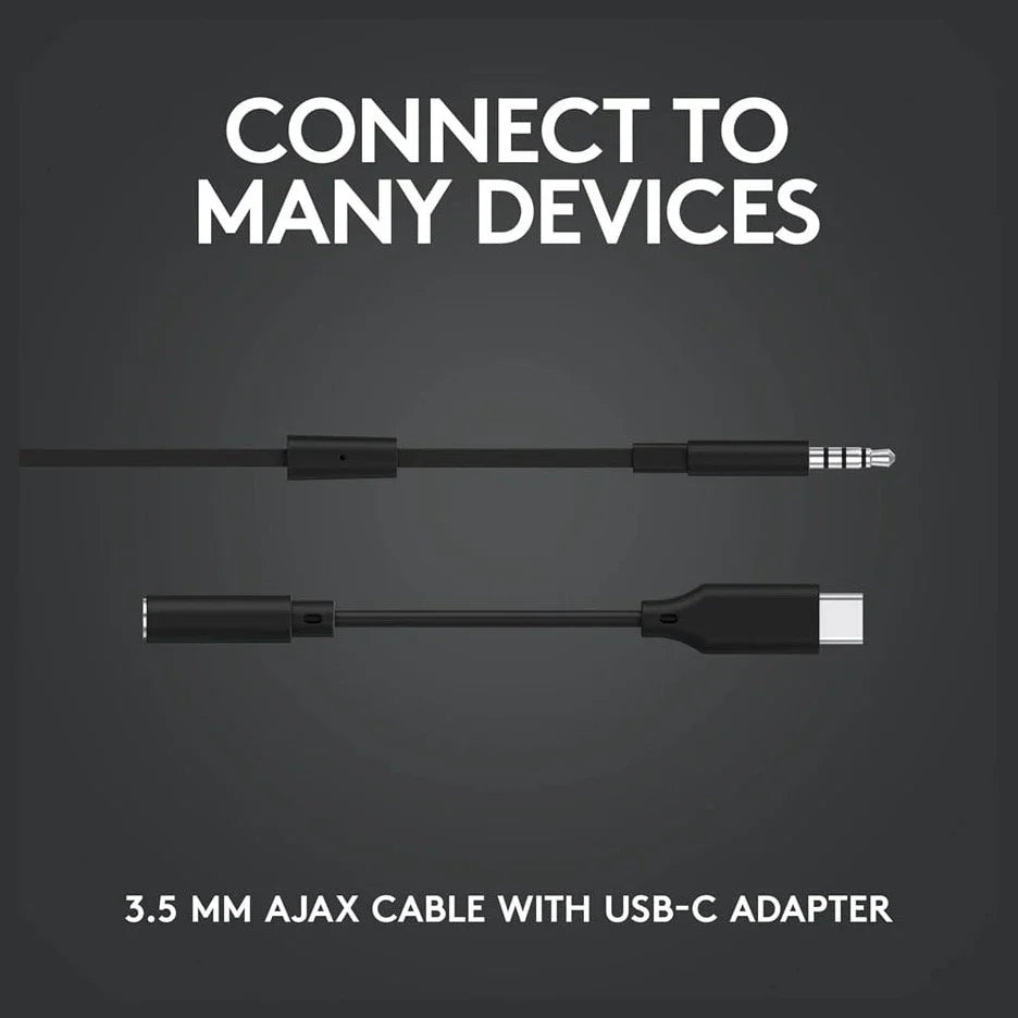 Logitech G333 Gaming Earphones, Dual Dynamic Drivers, USB-C and 3.5mm, In-Line Mic, Black