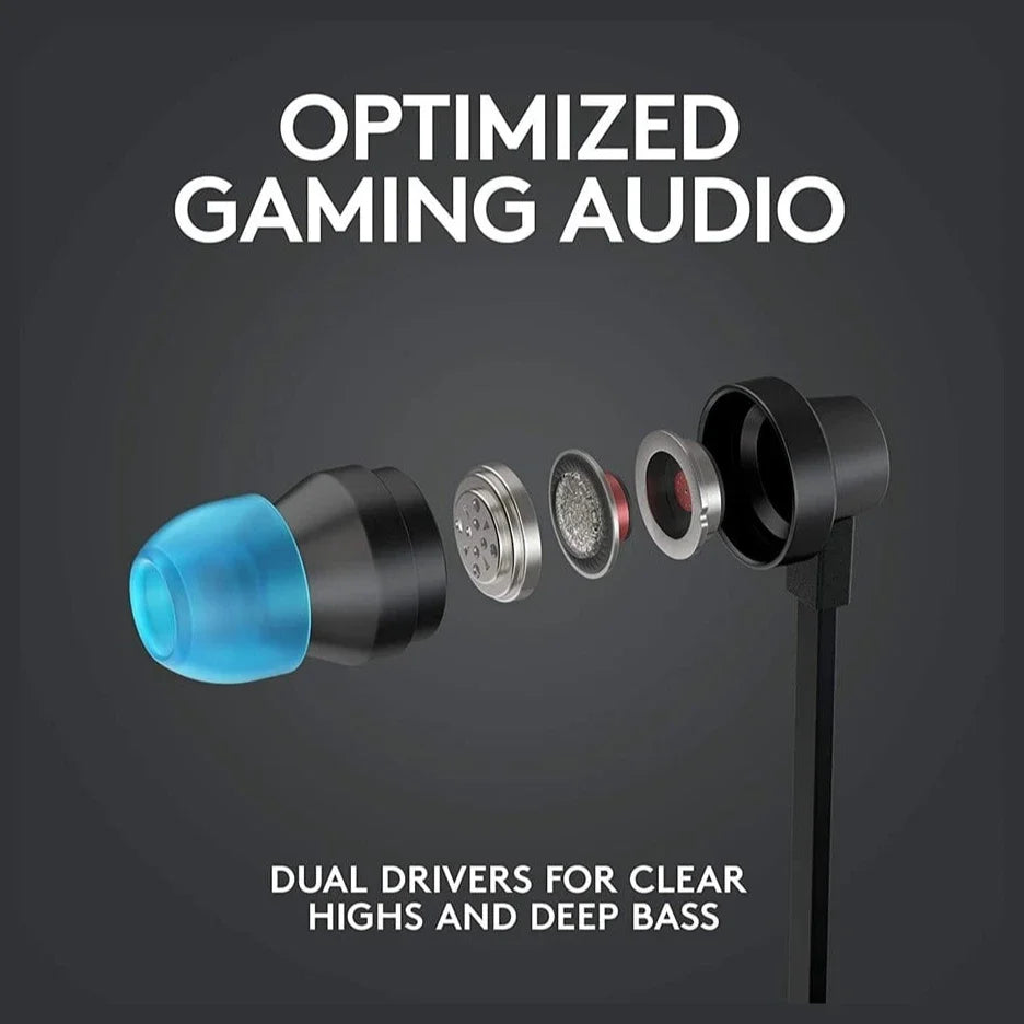 Logitech G333 Gaming Earphones, Dual Dynamic Drivers, USB-C and 3.5mm, In-Line Mic, Black