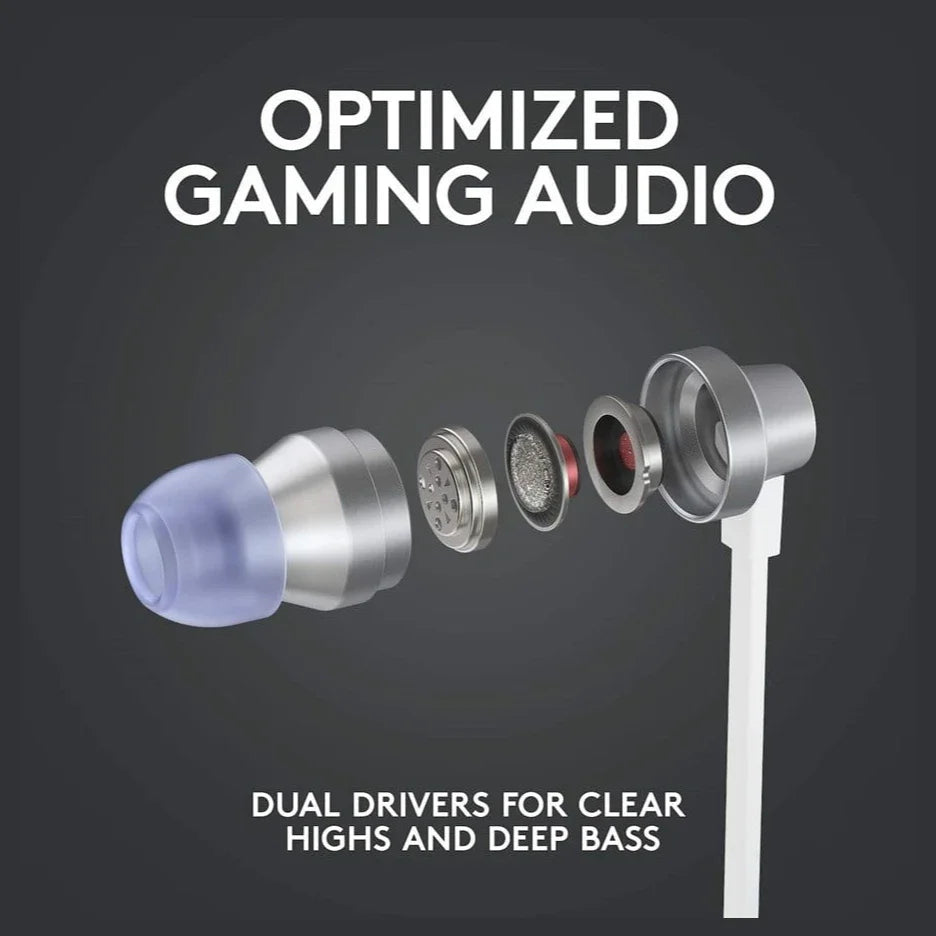 Logitech G333 Gaming Earphones, USB-C and 3.5mm AUX, Dual Dynamic Drivers, In-Line Mic, White, 981-000930
