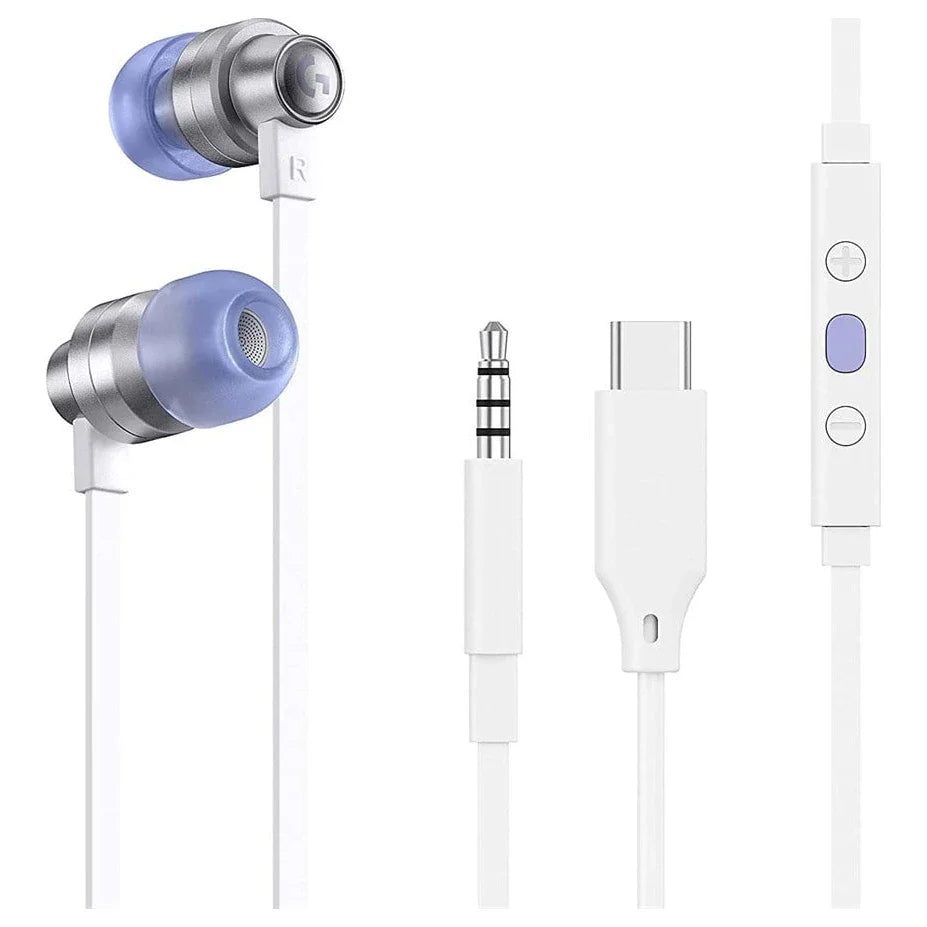 Logitech G333 Gaming Earphones, USB-C and 3.5mm AUX, Dual Dynamic Drivers, In-Line Mic, White, 981-000930