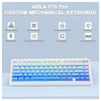 AULA F75 Pro Wireless Mechanical Keyboard, Tri-Mode, 75% 81-Key, Hot-Swap, Pre-Lubed Linear Switches, 16.8 Million RGB Backlit, Gradient Blue and White