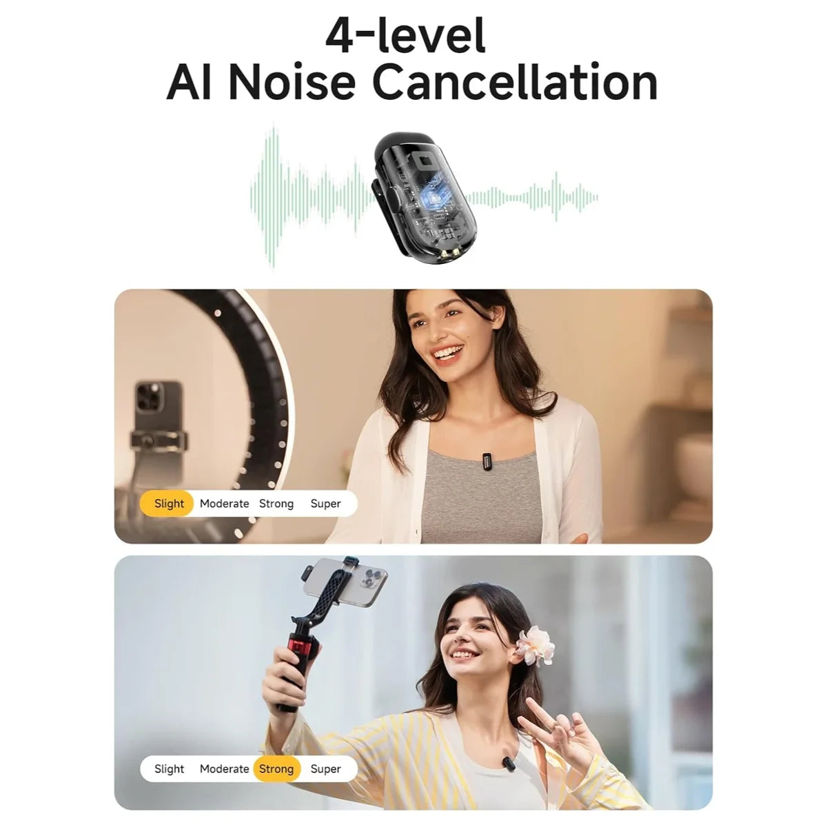 MAONO Wave T1 Mini Wireless Lavalier Microphone, USB-C Plug, 48kHz/16bit, 4-Level AI Noise Cancellation, 30Hours, 328ft, Black, WM622 PC2