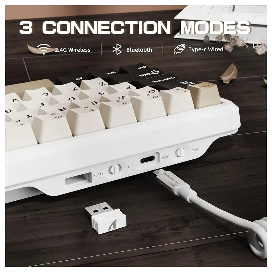 ATTACK SHARK X66 Wireless Mechanical Keyboard, 60% Layout, Hot-Swappable Strawberry Switch, Bluetooth 5.0, 2.4GHz, USB-C, 3000mAh, Cheese White