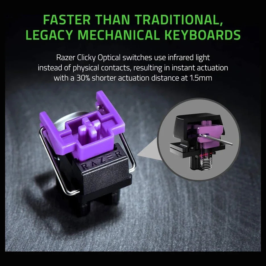 Razer Huntsman Mini Gaming Keyboard, Razer Optical Switches, Clicky Optical Switch Purple, 60% Form Factor, Chroma RGB Lighting, US, Mercury, RZ03-03390300-R3M1