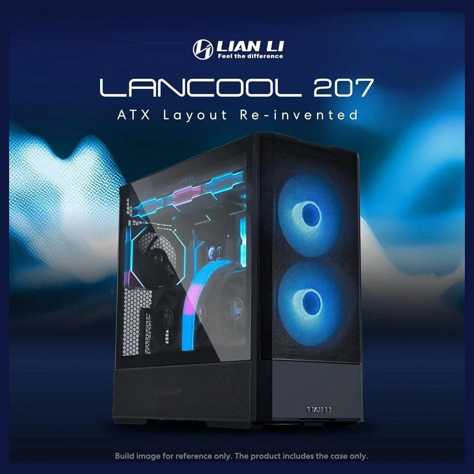 Lian Li LANCOOL 207 Computer Case, Compact ATX Design, 2x140mm ARGB Fans, 2x120mm PWM Fans, USB Type-C, Tempered Glass Side Panel, Black