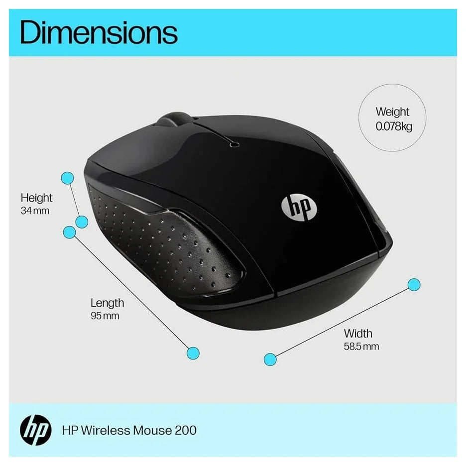 HP Wireless Mouse 200 Wireless Mouse, Wireless Up To 30ft, Black