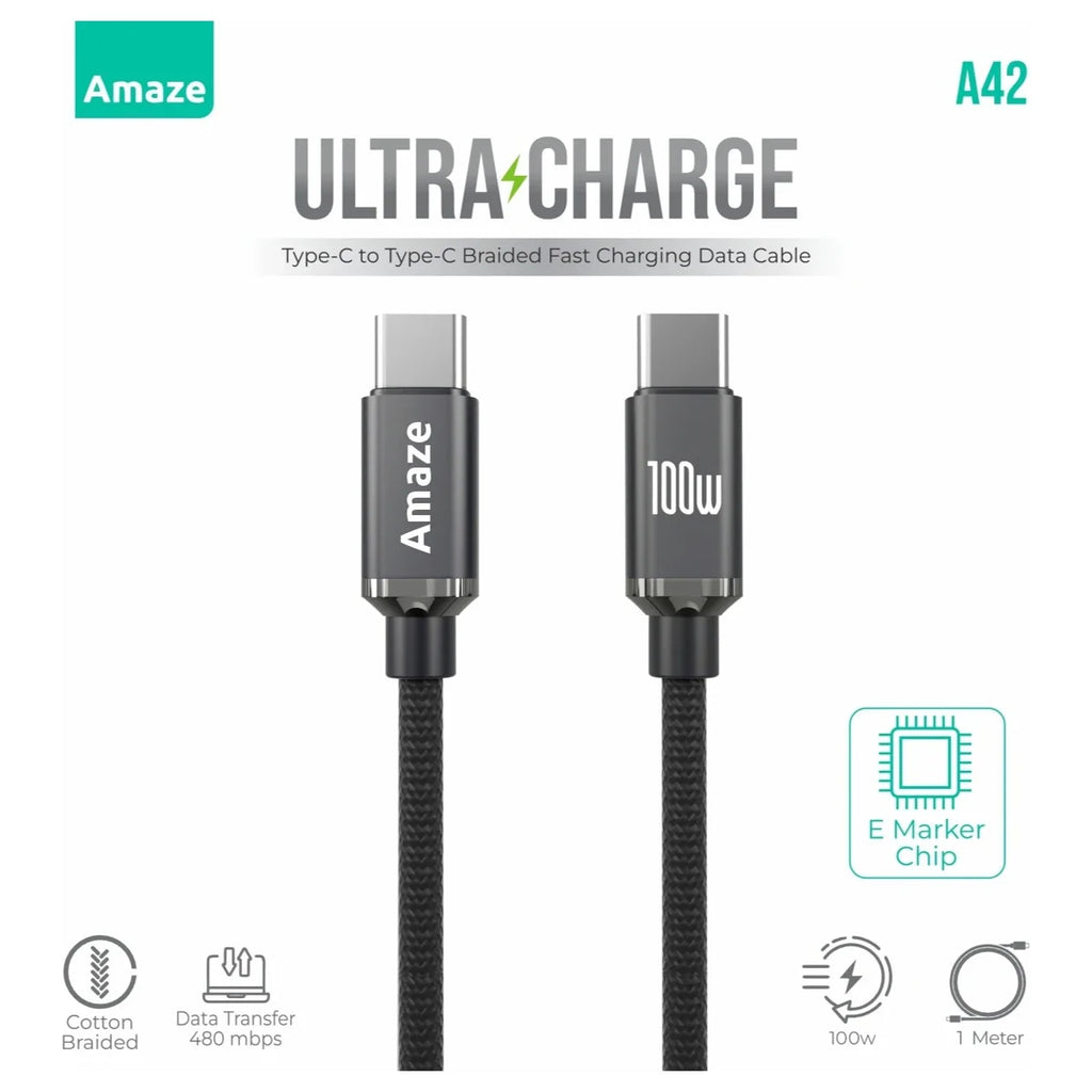 Amaze Ultra Charge Type C to Type C Cable, 100W PD, 1m, A42 Black