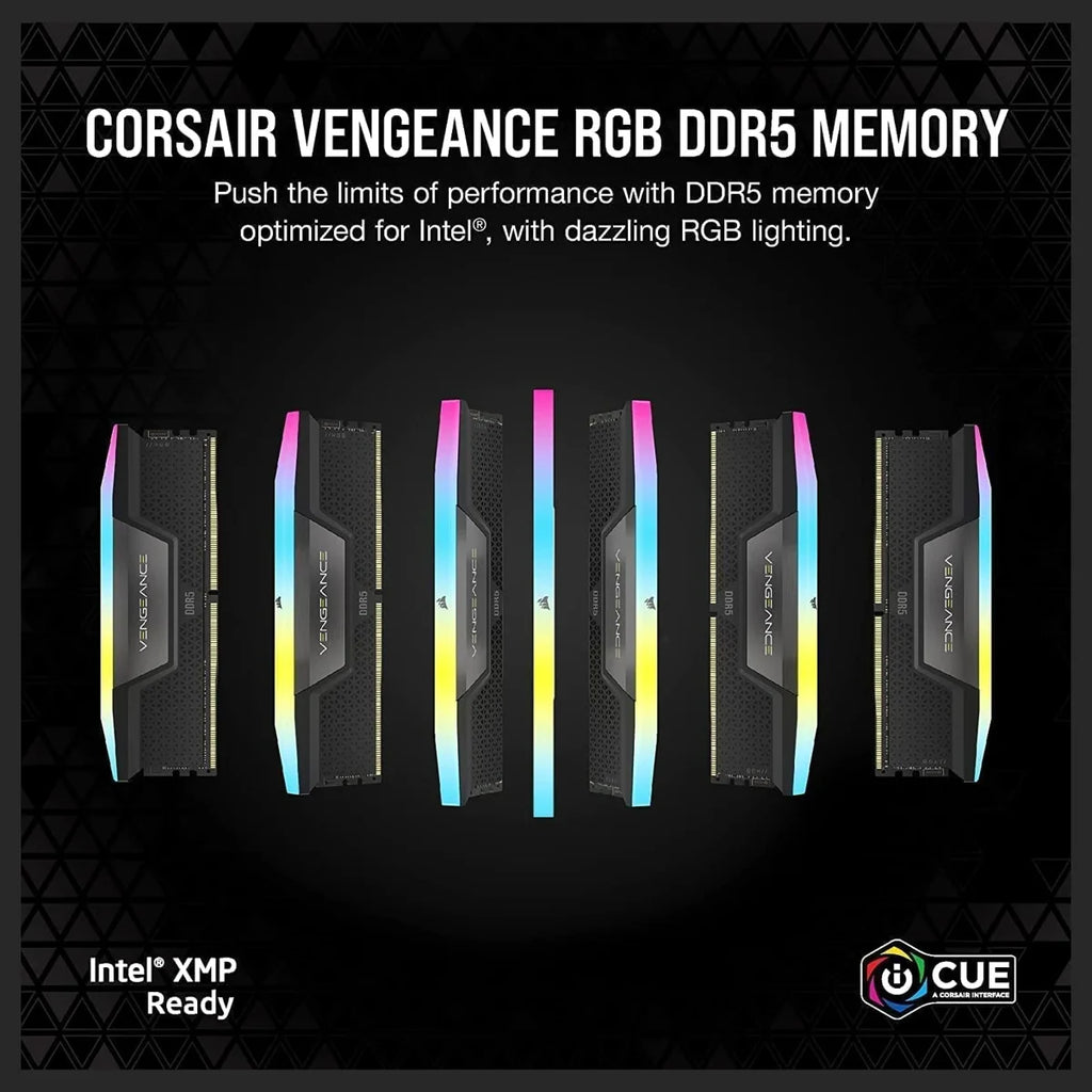 CORSAIR Vengeance RGB DDR5 RAM 32GB 2x16GB 6200MT/s CL36 Intel XMP iCUE Compatible Black