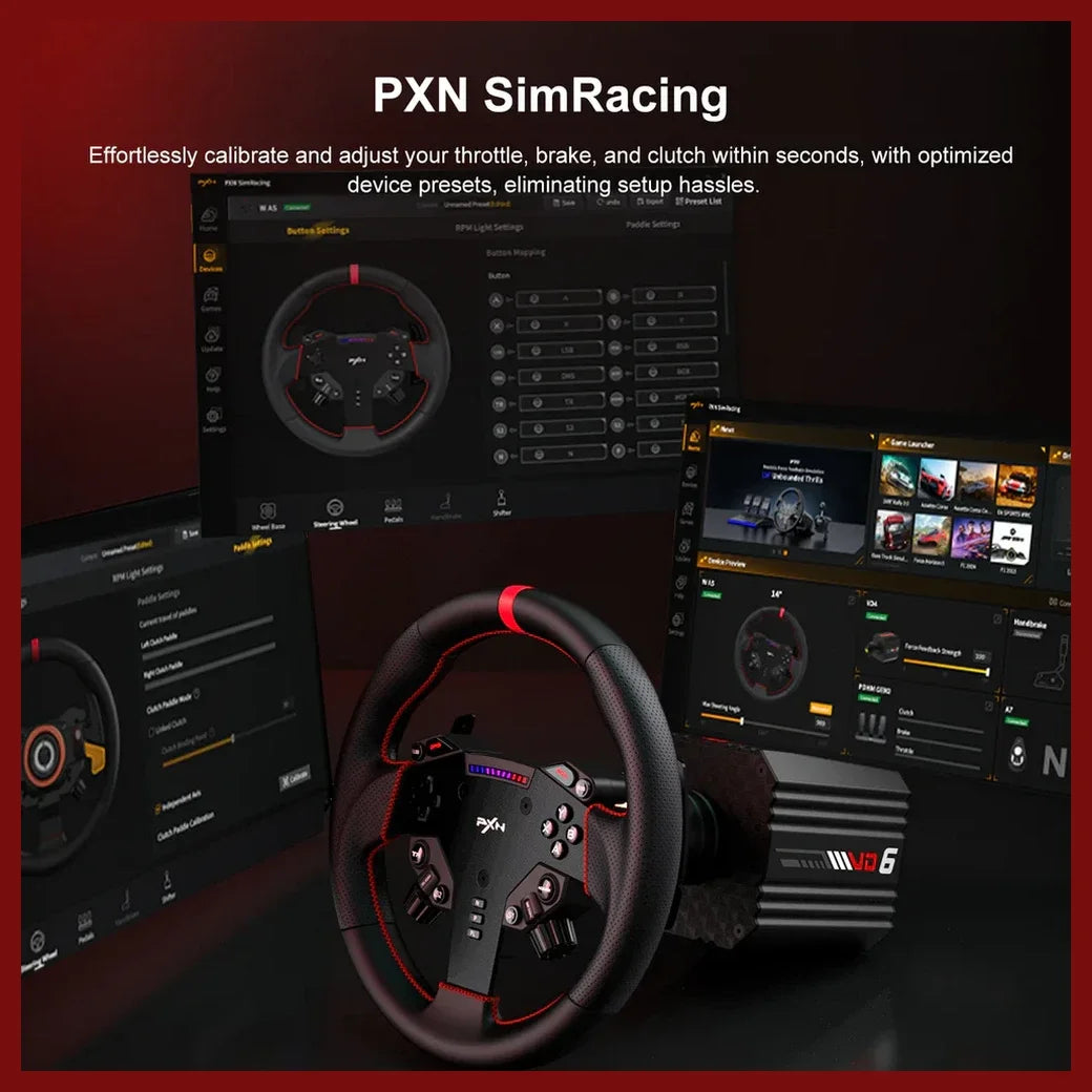 PXN VD6 Bundle PC Steering Wheel and Pedals, 6Nm Direct Drive Servo Motor Base, W AS Racing Wheel, Hall Effect 2-Pedal Set, Table Clamp