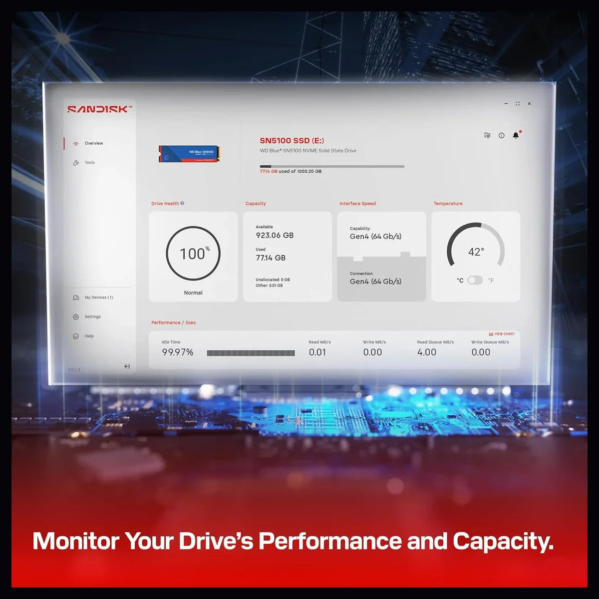 WD Blue SN5100 Internal Solid State Drive, 500GB NVMe M.2 2280 PCIe Gen 4.0, Read Speeds Up To 6,600MB/s, WDS500G5B0E
