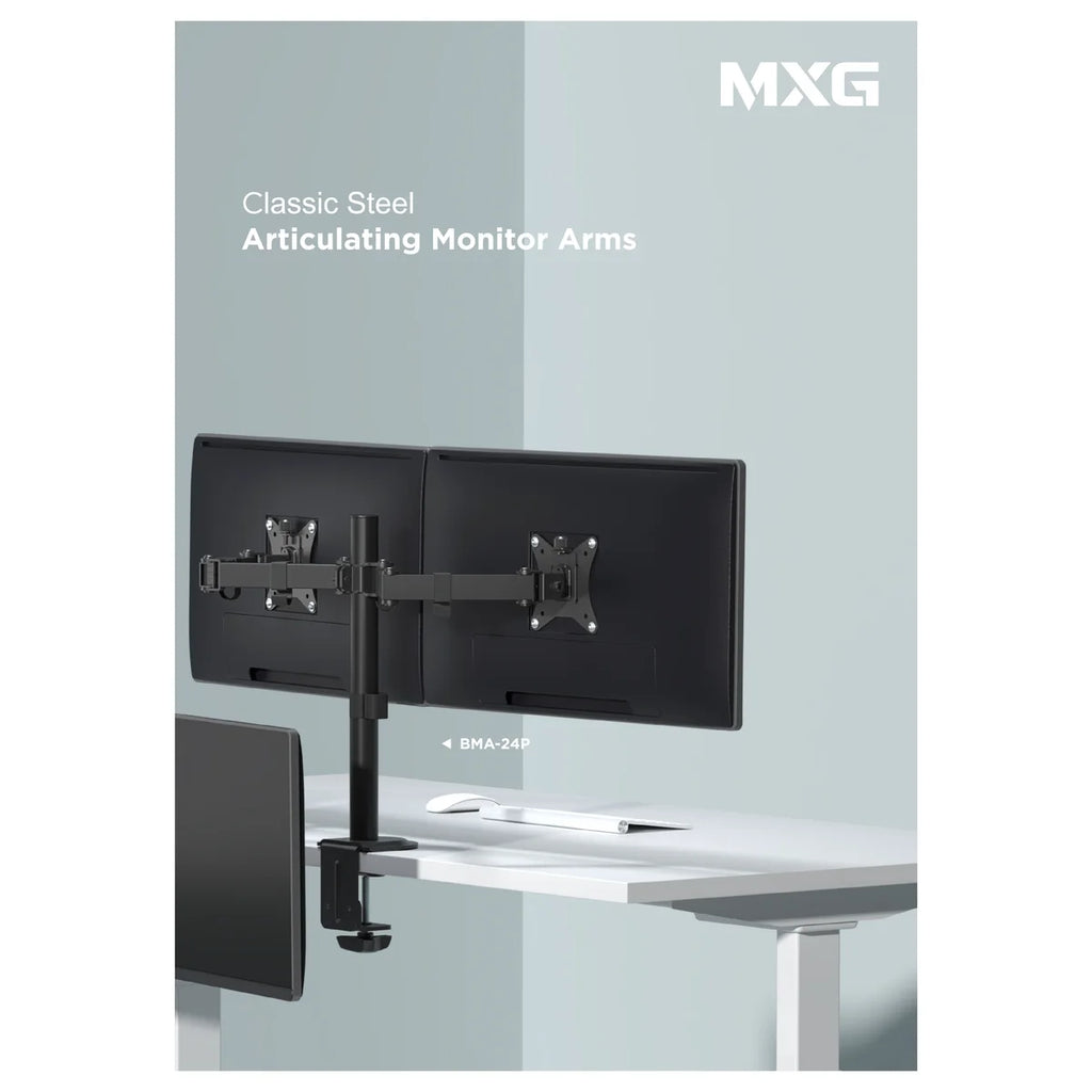 MXG BMA-24P Dual Monitor Steel Articulating Monitor Mount, Matte Black