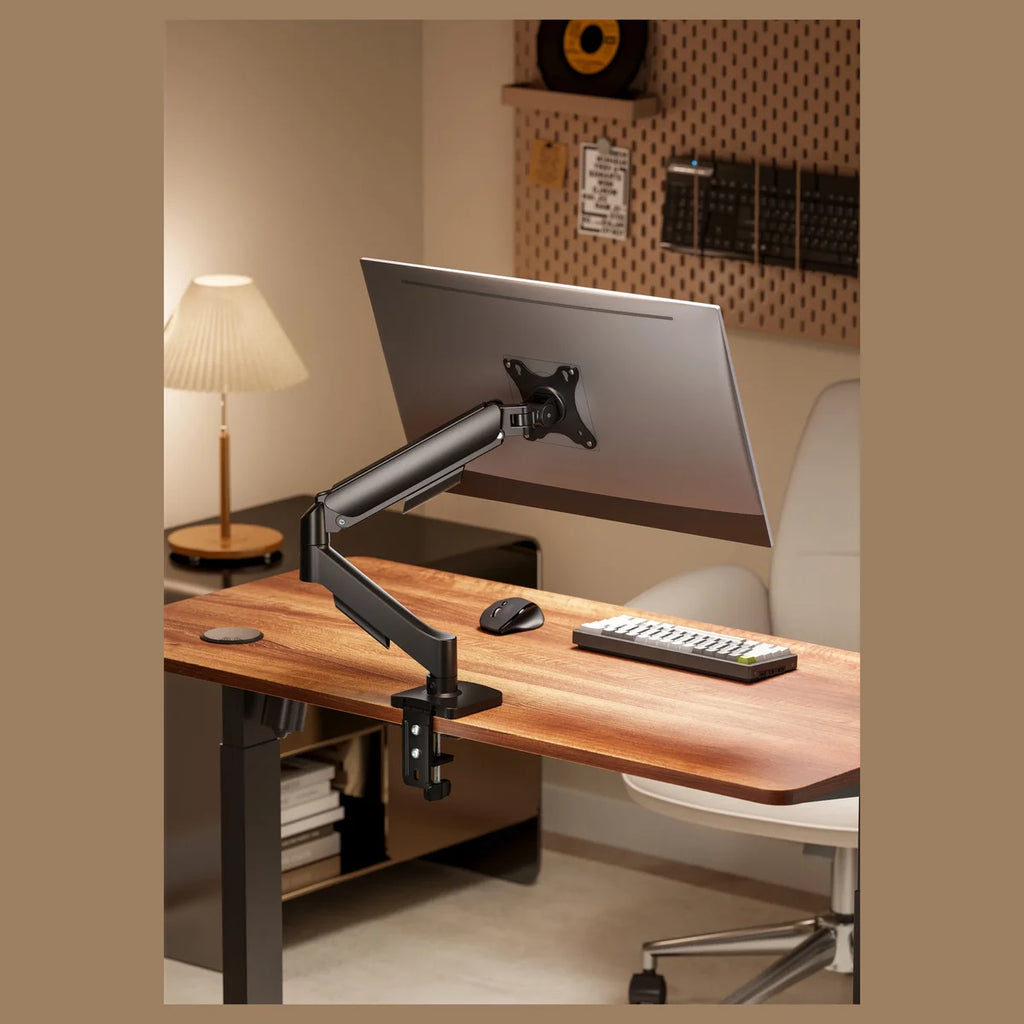 MXG EMA-12 Economical Mechanical Spring Monitor Arm, Keyhole Pattern, Built-in Cable Management, Free-Tilting Design, Swivel Ability, Built-in Spring Tension Mechanism, Desk Clamp and Grommet, 360 Degree Rotary VESA Plate