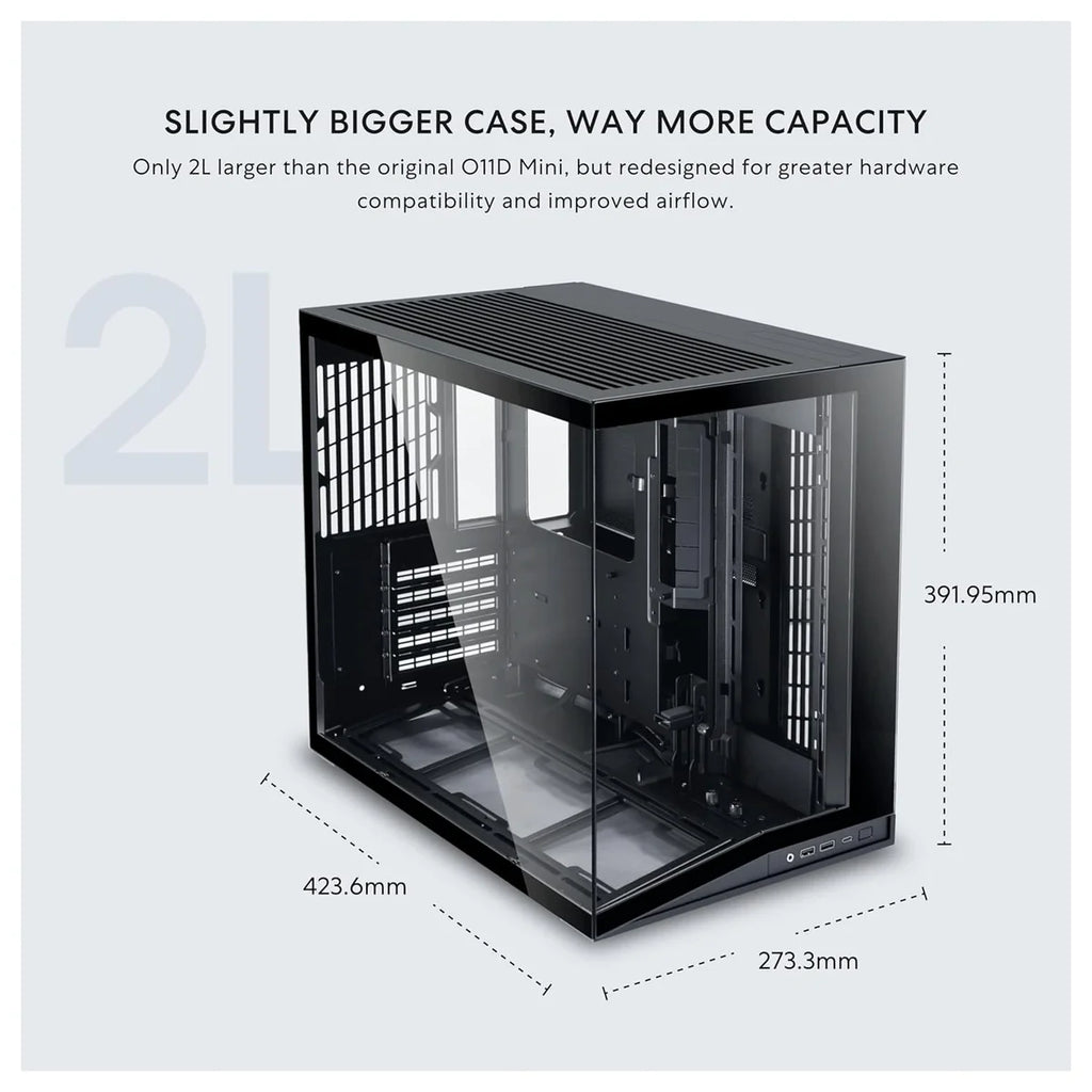 Lian Li O11 Dynamic Mini V2 Black PC Case, ATX M-ATX Mini-ITX Support, Tempered Glass, 400mm GPU, 360mm Radiator