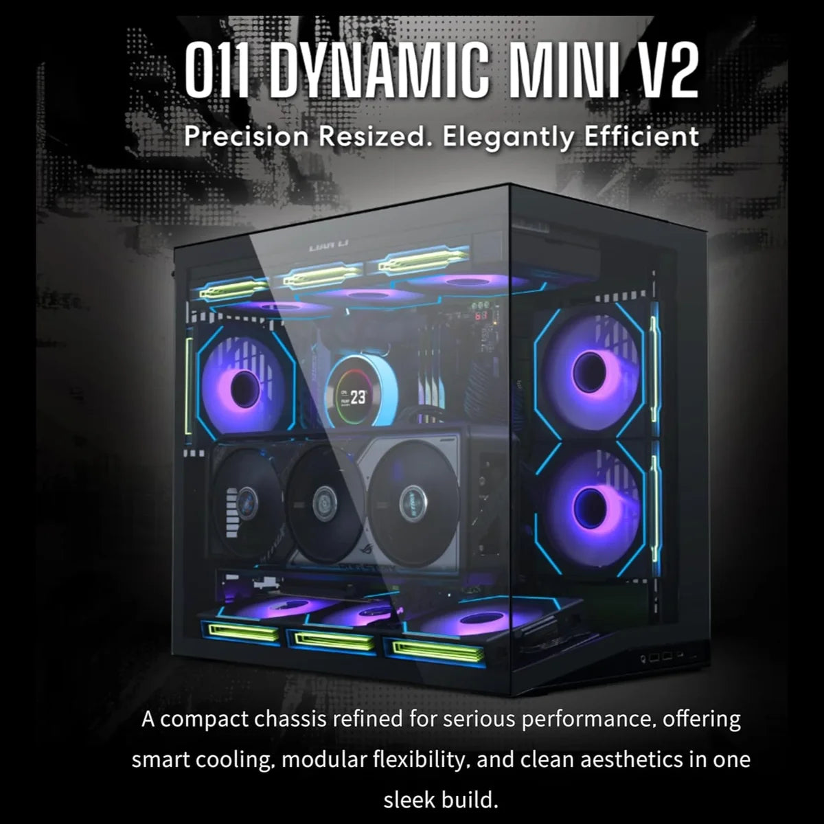Lian Li O11 Dynamic Mini V2 Black PC Case, ATX M-ATX Mini-ITX Support, Tempered Glass, 400mm GPU, 360mm Radiator