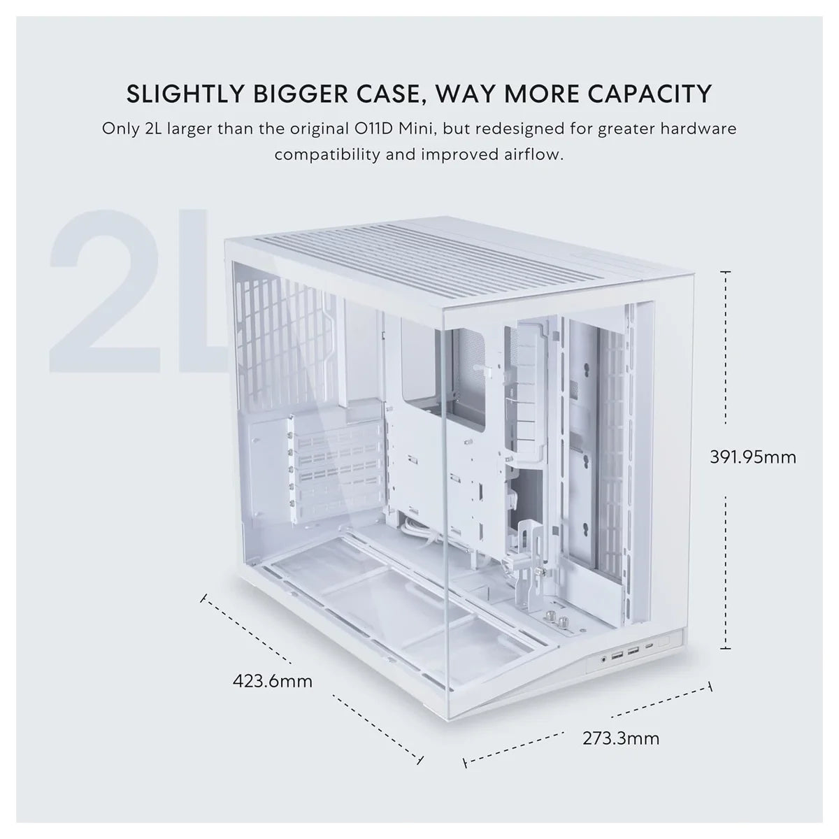 Lian Li O11 Dynamic Mini V2 White PC Case, ATX M-ATX Mini-ITX Support, Tempered Glass, 400mm GPU, 360mm Radiator