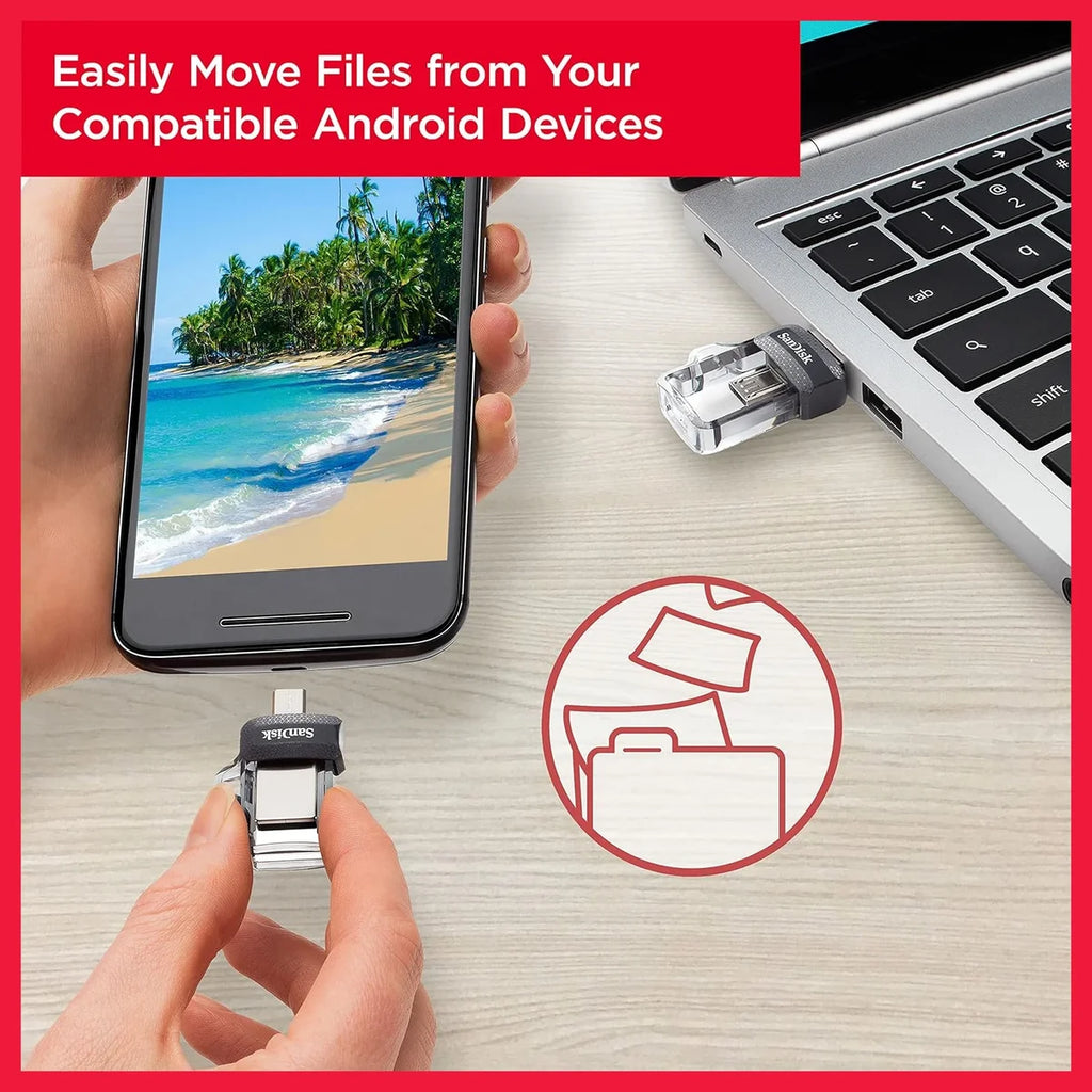 SanDisk Ultra Dual Drive M3.0 Flash Drive, 64GB, Up to 130MB/s, Dual Micro-USB and USB 3.0, Black-Gray SDDD3-064G-A46