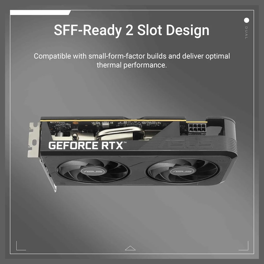ASUS Dual GeForce RTX 5050 Graphics Card, 8GB GDDR6 PCI Express 5.0, OC 2677MHz, HDMI 2.1b DisplayPort 2.1b, 2 Slot, DUAL-RTX5050-O8G