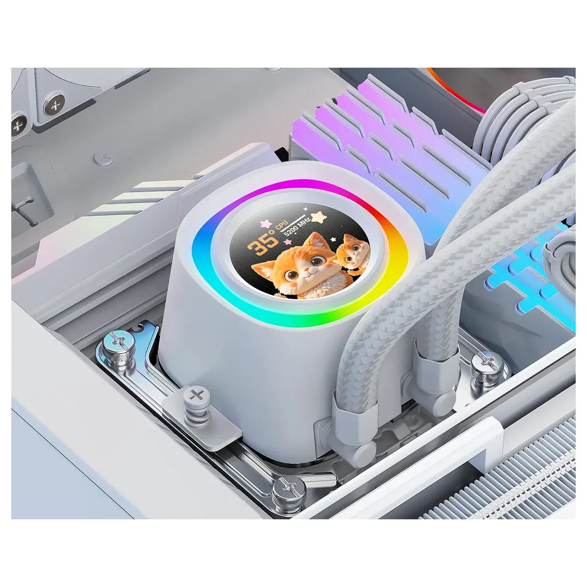 ID-Cooling FX360 LCD ARGB AIO 360mm Liquid CPU Cooler, 1.48" LCD Display, ARGB, White