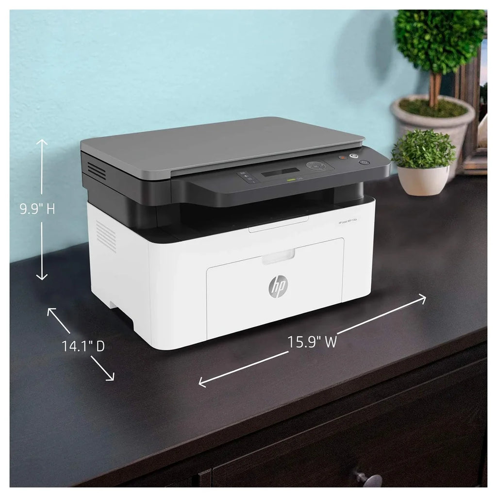 HP Laser MFP 136A Multifunction Printer, Print Copy Scan, 21ppm, 40-Sheet ADF, Ethernet Hi-Speed USB 2.0, Black and White, 4ZB85A (Official Warranty)