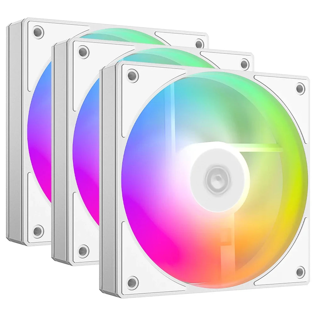ID-Cooling AS-120-W ARGB TRIO Case Fan, 120x120x25mm, 4-Pin, ARGB, Hydrodynamic Bearing, White