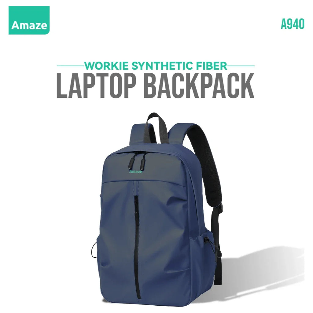Amaze Workie Synthetic Fiber Laptop Backpack, Water-Resistant, Fits Up To 15.6', A940 Blue