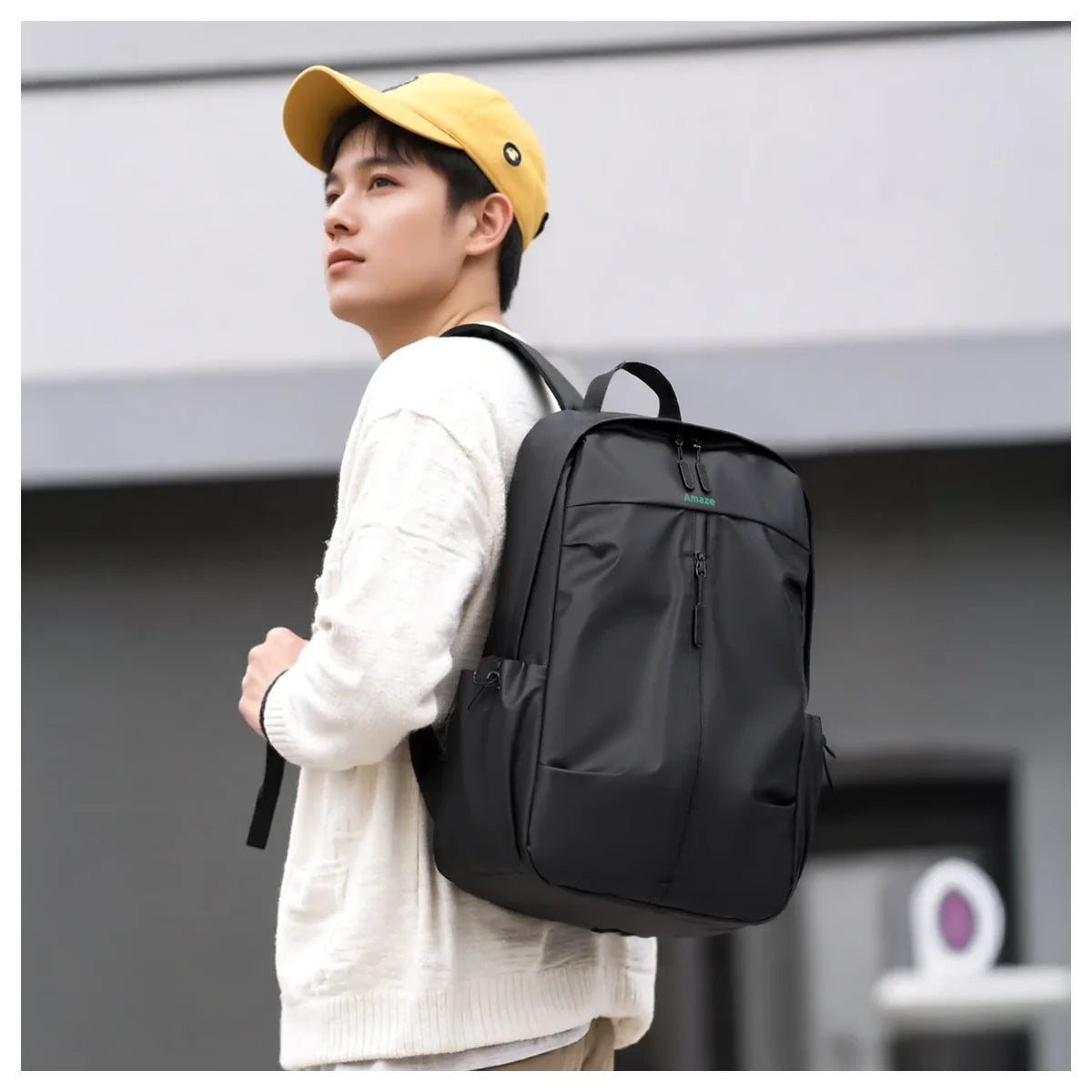 Amaze Workie Synthetic Fiber Laptop Backpack, Water-Resistant, Fits Up To 15.6", A940 Black