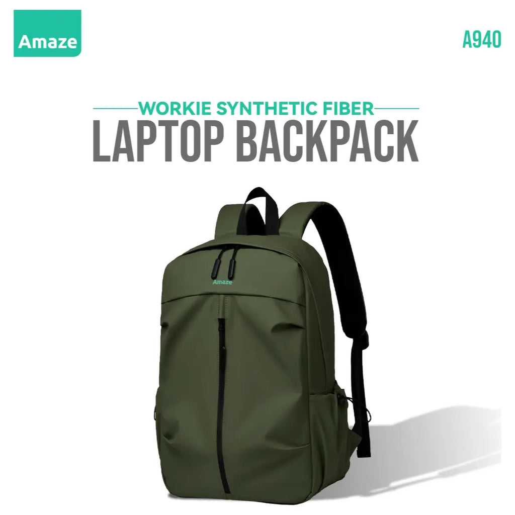 Amaze Workie Synthetic Fiber Laptop Backpack, Water-Resistant, Fits Up To 15.6', A940 Green