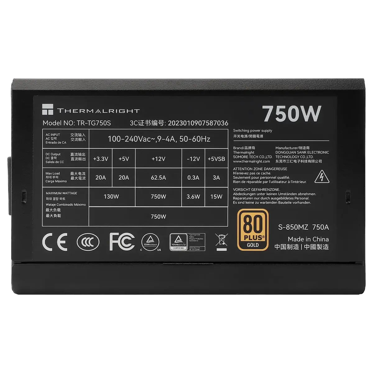 Thermalright TG-750S 750W 80 Plus Gold Power Supply, 80 Plus Gold, Intel ATX 3.0 Compatible