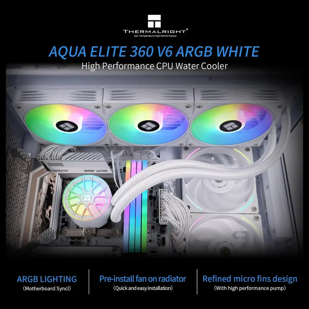 Thermalright Aqua Elite 360 V6 ARGB CPU Liquid Cooler, 360mm Radiator, 3x120mm ARGB Fans, 2800RPM Pump, White