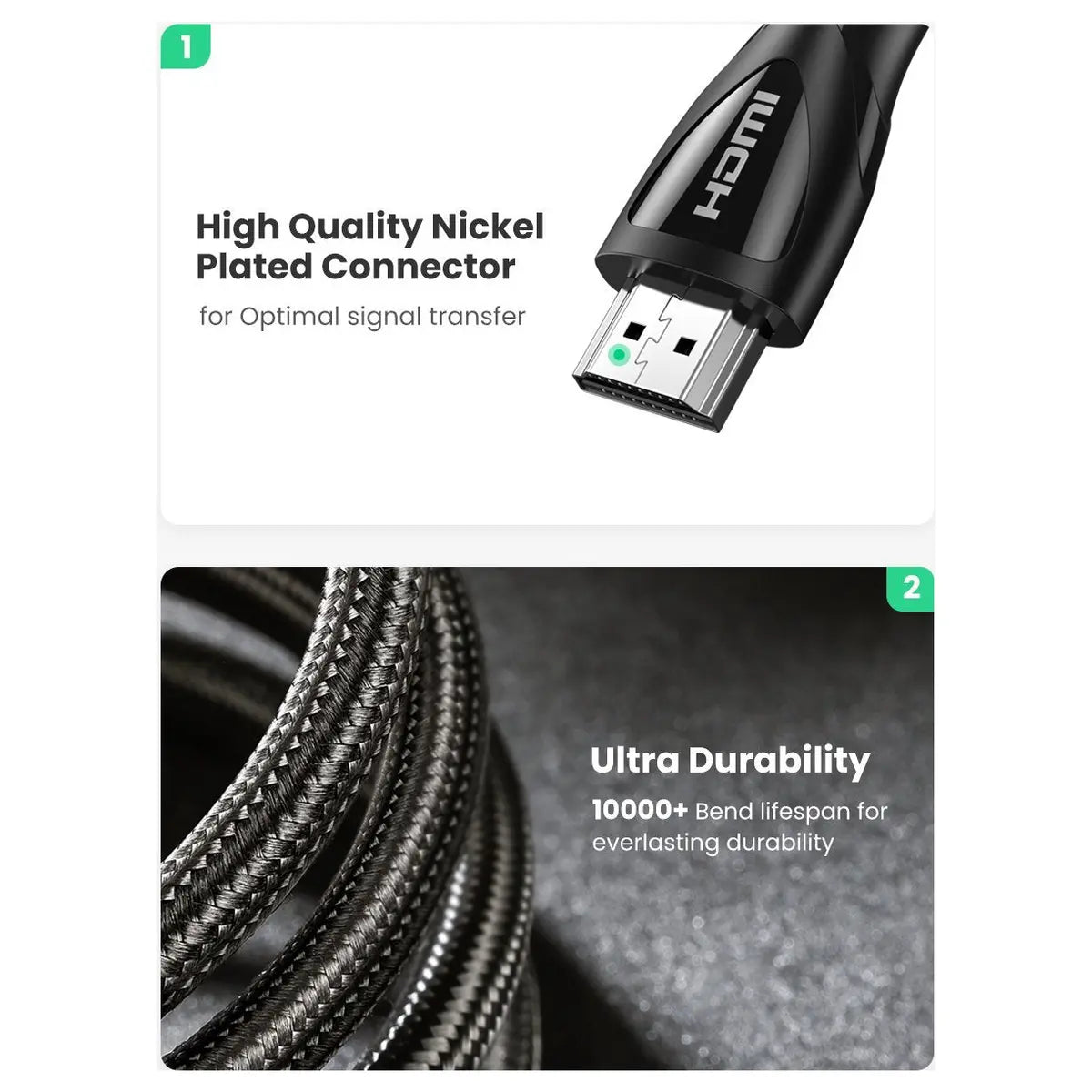 UGREEN 8K HDMI 2.1 Cable, 8K@60Hz 4K@120Hz 48Gbps, High Speed eARC Dolby Vision HDCP 2.2, 80404