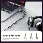Ugreen Headphone Splitter, 3.5mm Female to 2 Dual 3.5mm Male Braided Audio Splitter Cable Microphone Stereo Jack Adapter Black 20899