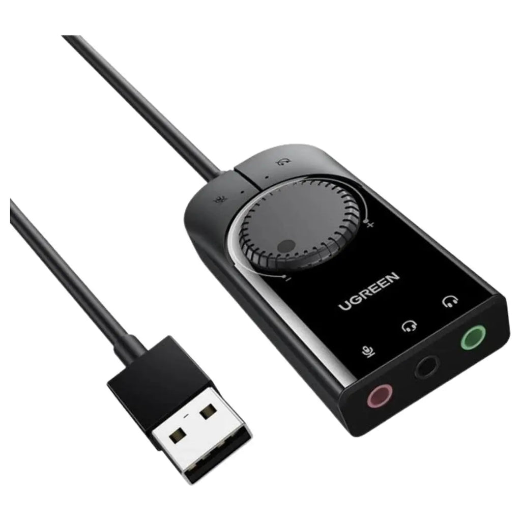 Ugreen USB External Stereo Sound Adapter, 3.5mm Headphone Mic, 15cm, Black 40964