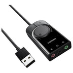Ugreen USB External Stereo Sound Adapter, 3.5mm Headphone Mic, 15cm, Black 40964