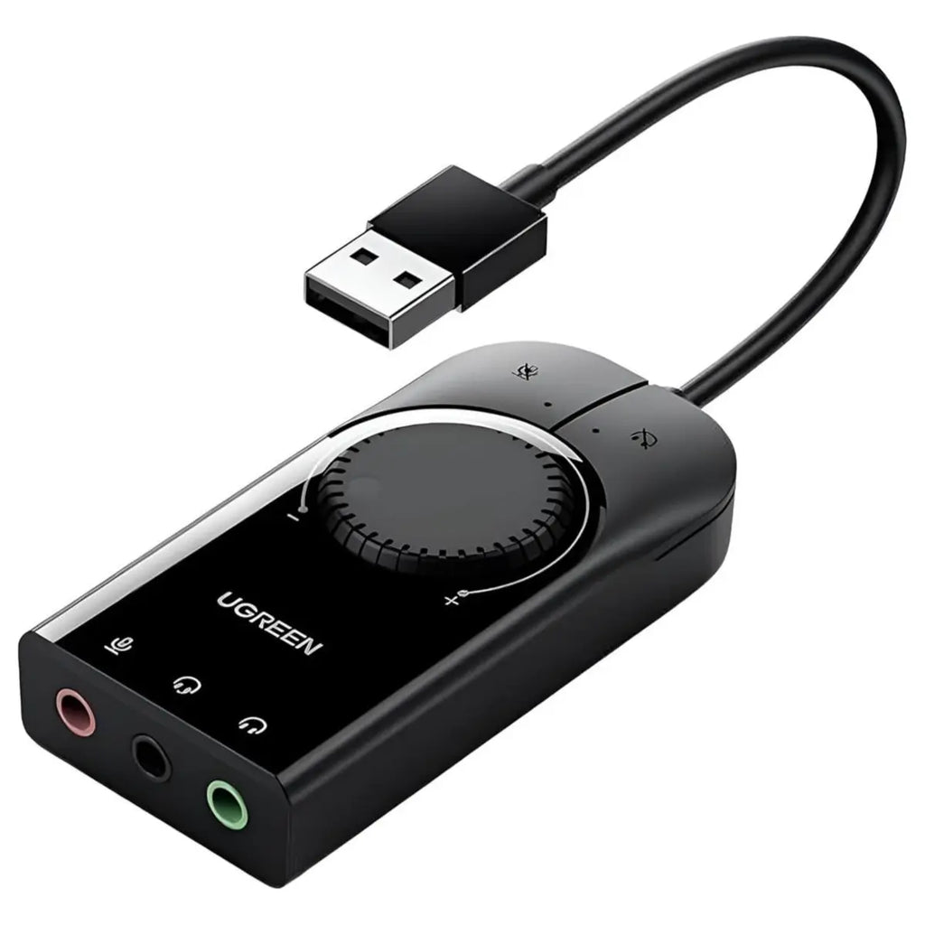 Ugreen USB External Stereo Sound Adapter, 3.5mm Headphone Mic, 15cm, Black 40964