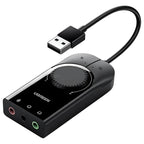 Ugreen USB External Stereo Sound Adapter, 3.5mm Headphone Mic, 15cm, Black 40964