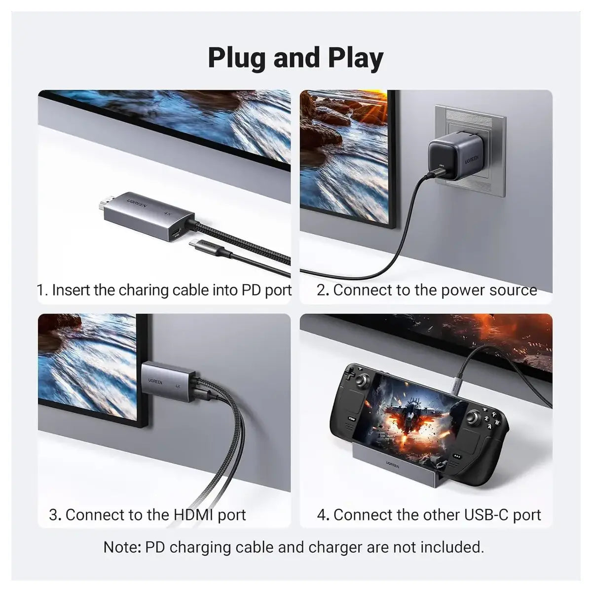UGREEN USB-C to HDMI Cable, 4K At 60Hz 100W PD, 2m