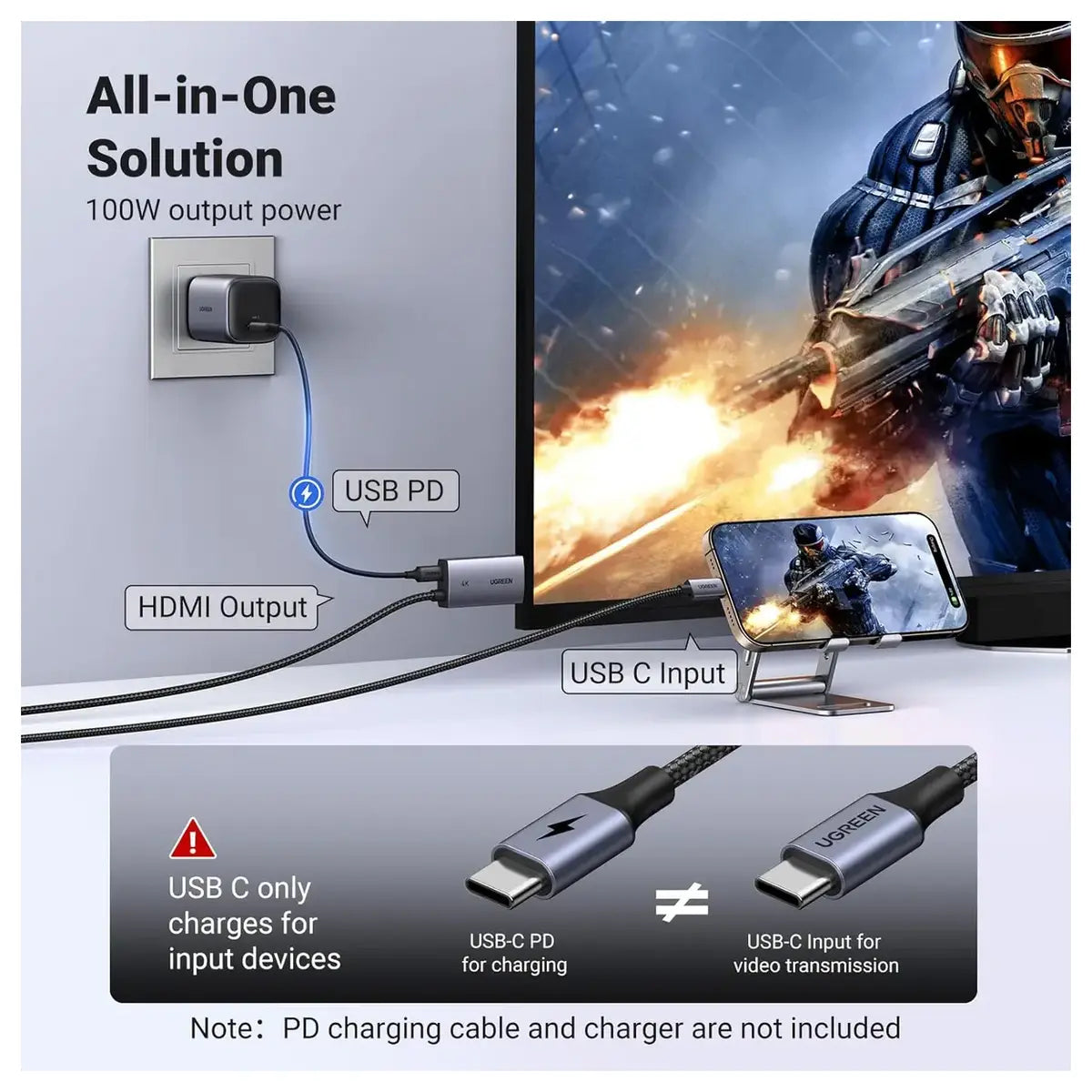 UGREEN USB-C to HDMI Cable, 4K At 60Hz 100W PD, 2m