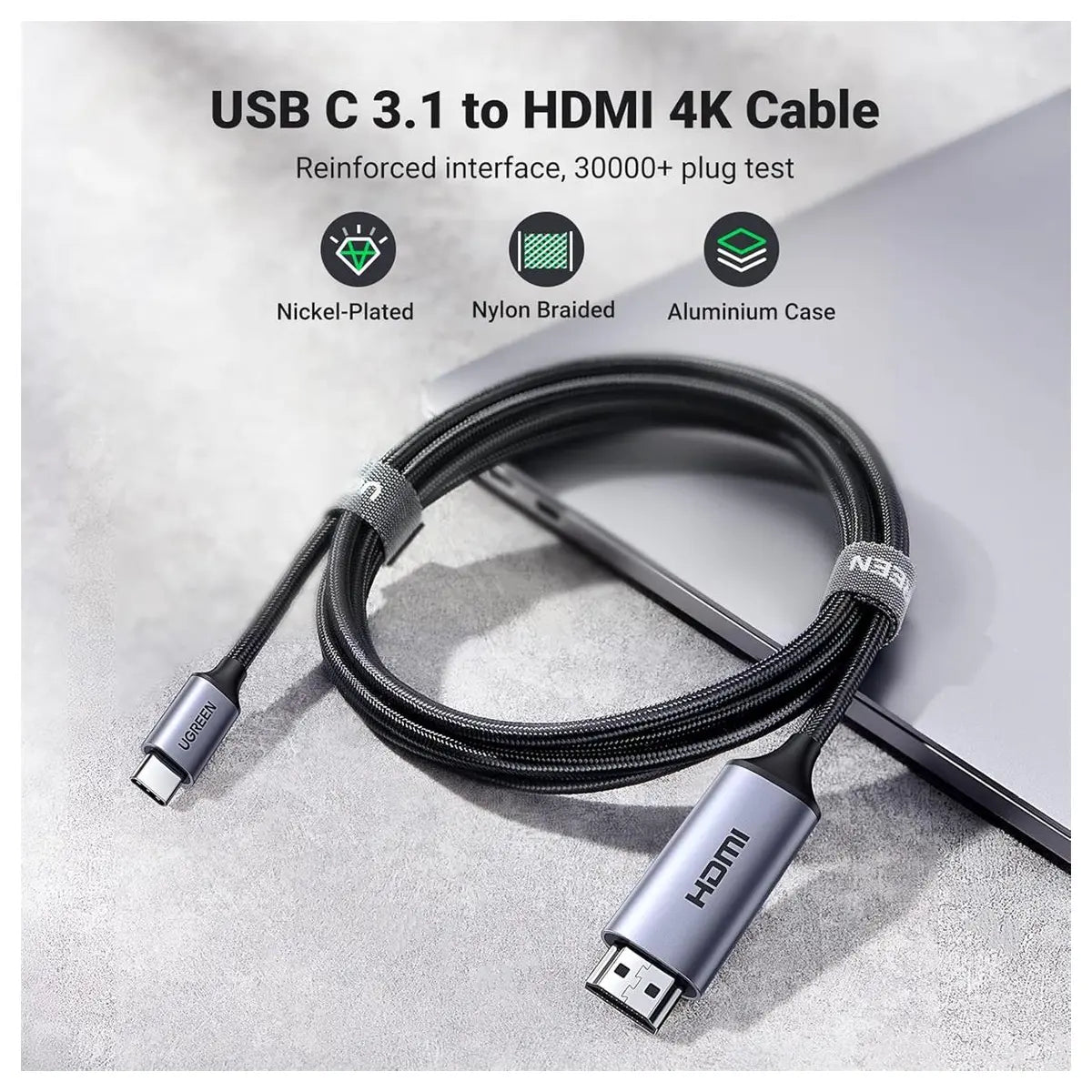 Ugreen USB-C to HDMI Cable, 4K At 60Hz, Thunderbolt 4/3 To HDMI, 1.5m, Gray Black