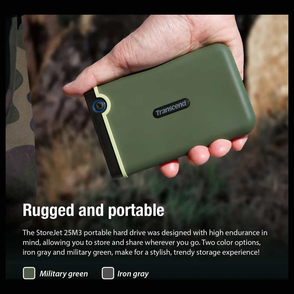 Transcend StoreJet 2TB Rugged External Hard Drive Micro-USB 3.2 Gen 1, TS2TSJ25M3S