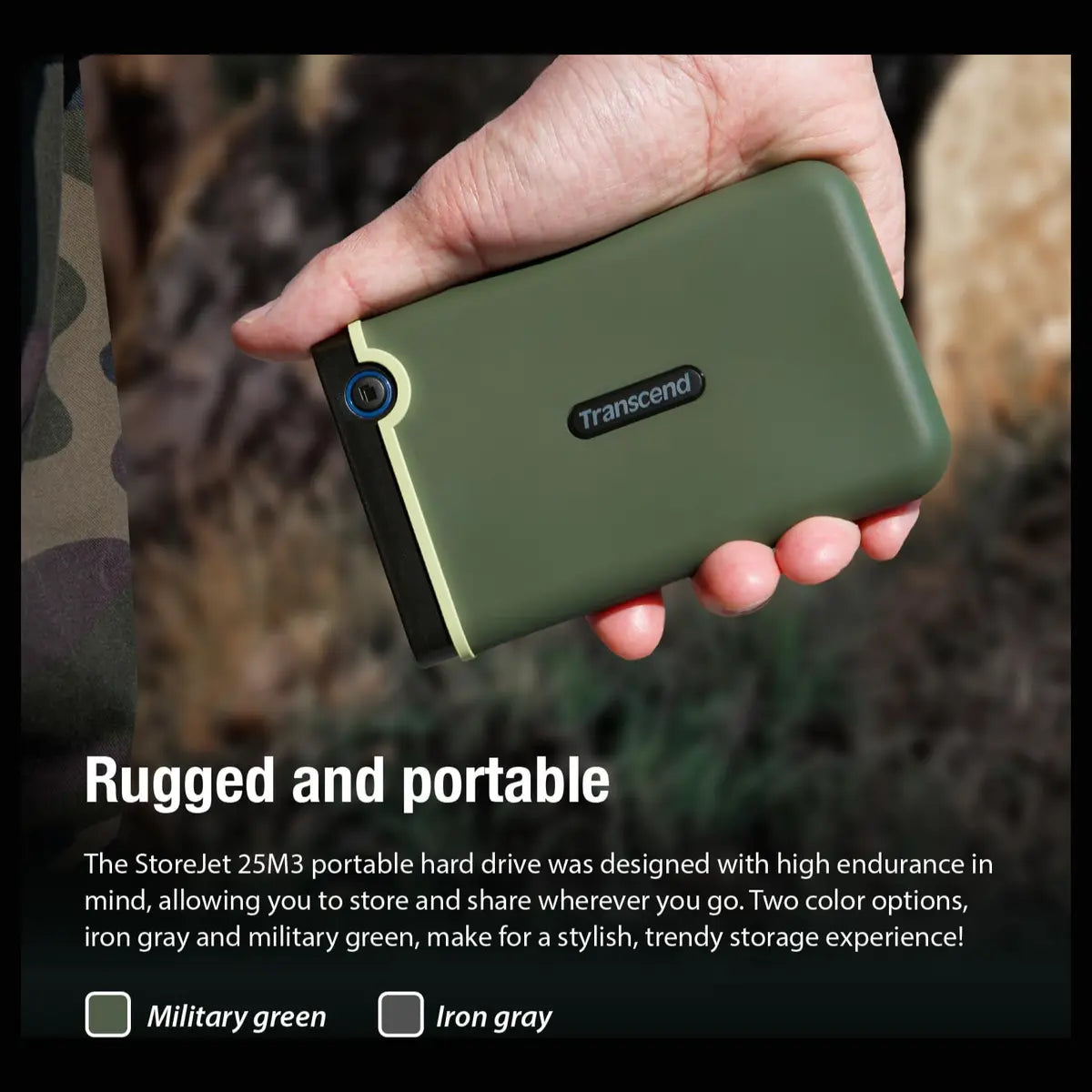 Transcend StoreJet 2TB Rugged External Hard Drive Micro-USB 3.2 Gen 1, TS2TSJ25M3S