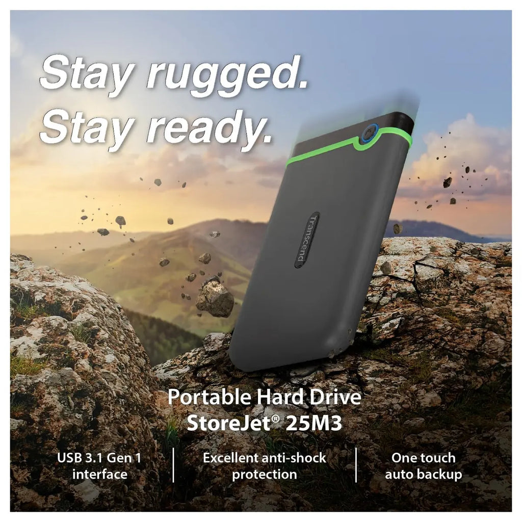 Transcend StoreJet 2TB Rugged External Hard Drive Micro-USB 3.2 Gen 1, TS2TSJ25M3S