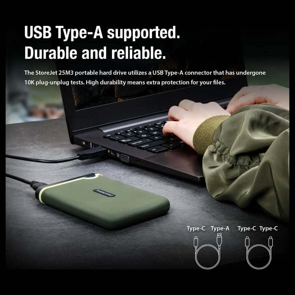 Transcend StoreJet 2TB Rugged External Hard Drive Micro-USB 3.2 Gen 1, TS2TSJ25M3S